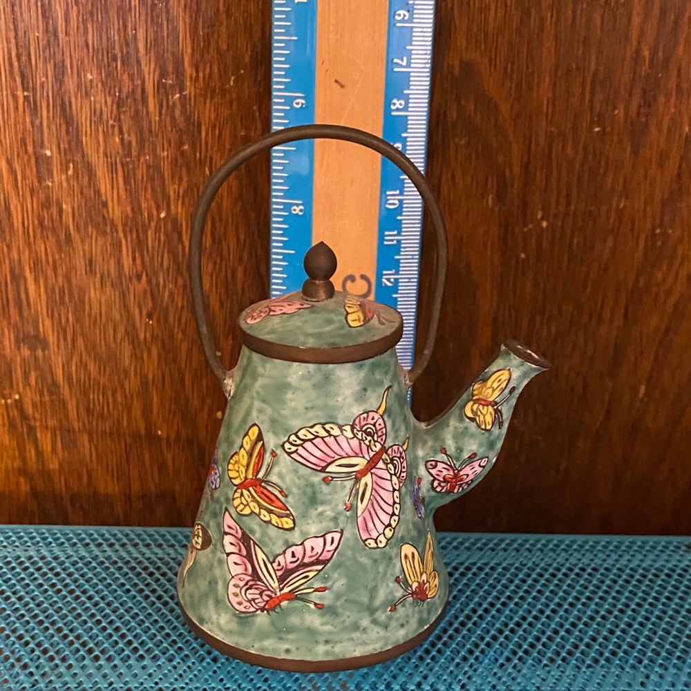 SALE🫖 Empress Arts Miniature Teapot in Enameled Brass 🫖 Butterflies 🫖